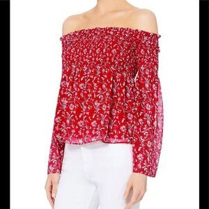 INTERMIX KIRA SILKE SMOCKED OFF SHOULDER TOP